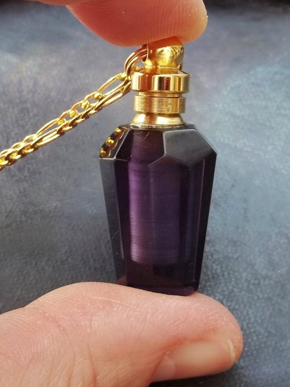 Amethyst Necklace Purple Crystal Perfume Bottle Pendant Gold Figaro Chain - Picture 4 of 9